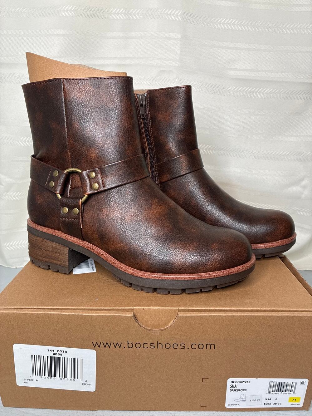 b.o.c. by Born Shai Harness Side Zip Boots – Dark Brown – Size 8 Medium